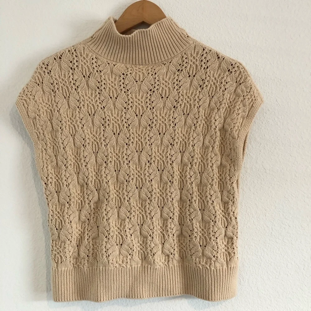 Free People Vickie Mock Neck Cable Stitch  Sweater - Cream XS